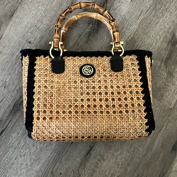 LILLY PULITZER MINI GREYDON CANE TOTE *ONYX* NATURAL BAMBOO - Picture 11 of 11